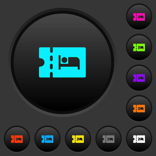 Alojamiento cupón de descuento botones oscuros con iconos de color vivos sobre fondo gris oscuro
 - Vector, imagen