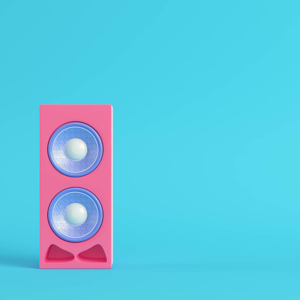 Pink speaker on bright blue background in pastel colors. Minimalism concept. 3d render - Фото, изображение