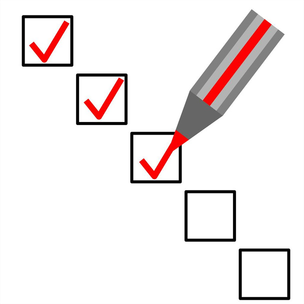 Lista de verificación y lápiz icono plano. ilustración gráfica vectorial
.  - Vector, Imagen