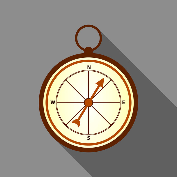 Kleurrijke kompas pictogram op vlakke stijl van de grijze achtergrond - Vector, afbeelding