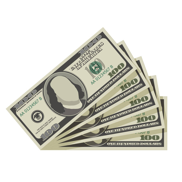 Ventilátor 100 dolarové bankovky. Vektorové ilustrace izolované na bílém pozadí - Vektor, obrázek
