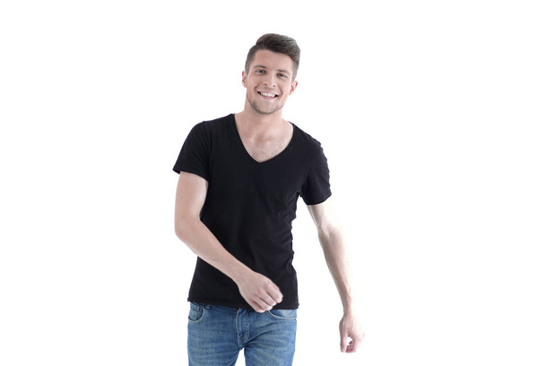 Happy smiling young man standing full length isolated on white b - Фото, зображення