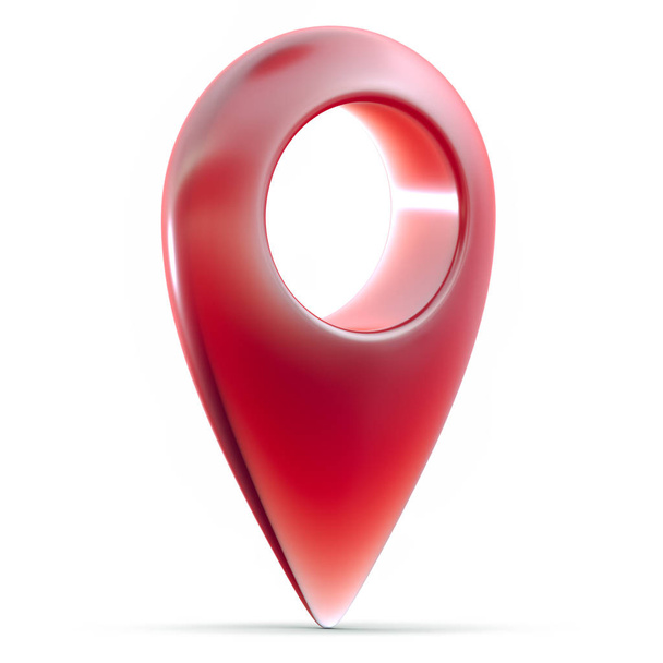 Rojo brillante 3d mapa geo pin sobre fondo blanco con sombra
 - Foto, Imagen