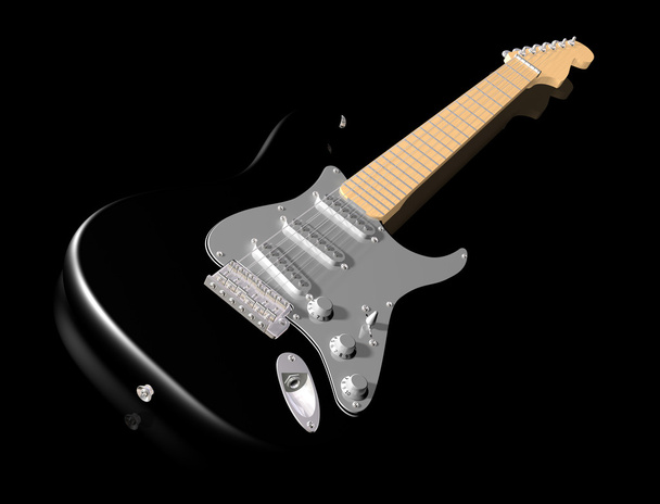zwarte gitaar op glanzend oppervlak - Foto, afbeelding