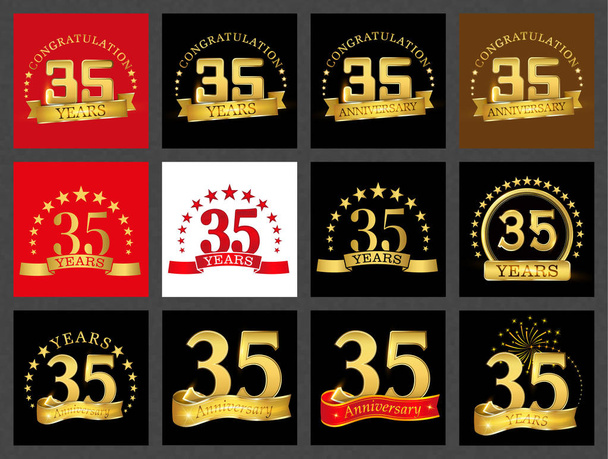Set of number thirty-five (35 years) celebration design. Anniversary golden number template elements for your birthday party. - Vector, Image