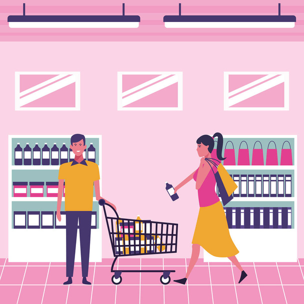 Люди в супермаркете
 - Вектор,изображение