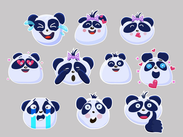 Conjunto de vetores de personagens engraçados bonitos emoji. Pequenas Pangas Chinesas. Adesivos. Estilo plano
. - Vetor, Imagem