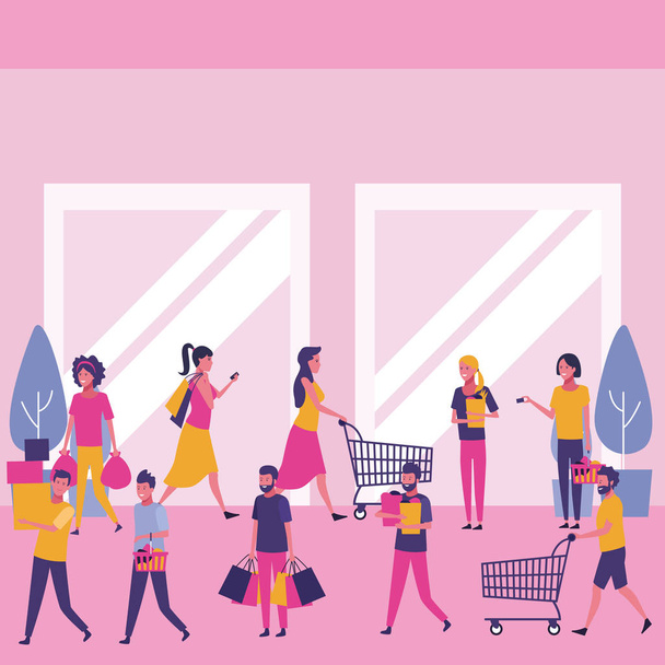People at mall - Vector, Image