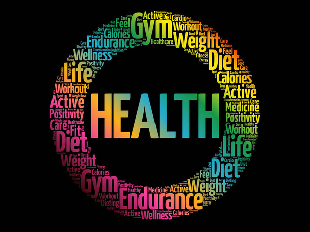 HEALTH circle word cloud, fitness, sport, health concept - Vector, afbeelding