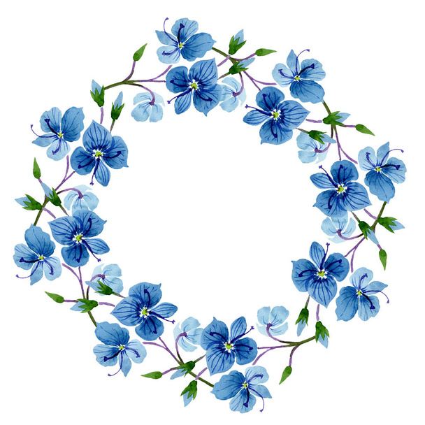 Acuarela flor Verónica azul. Flor botánica floral. Marco borde ornamento cuadrado
. - Foto, imagen