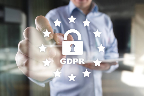 Gdpr. ogólne rozporządzenia przestrzeganie norm ochrony danych, prawa zabezpieczeń informacji Europejskiej. - Zdjęcie, obraz