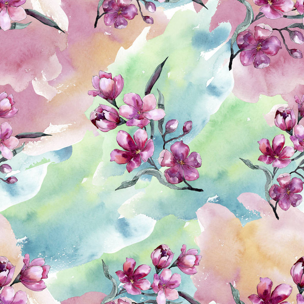 Watercolor bouquet of pink flower. Floral botanical flower. Seamless background pattern. - 写真・画像