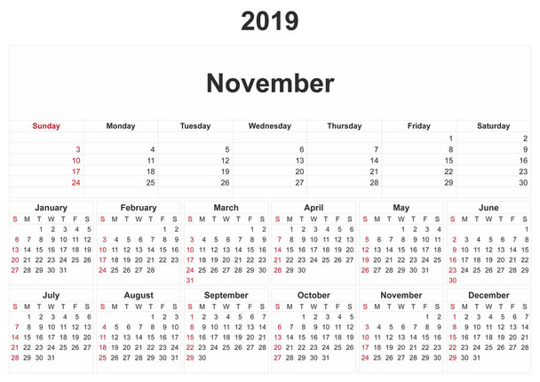 2019 a monthly calendar with white background. - Photo, Image