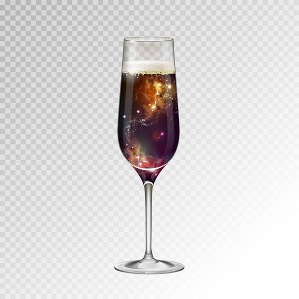 Realistic vector illustration of champagne glass  with space background inside - Вектор, зображення