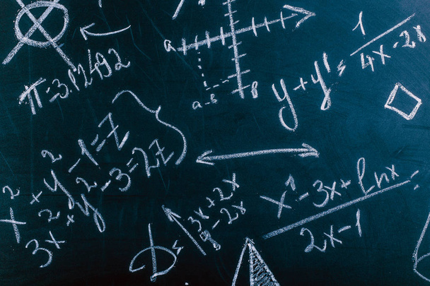 close up of math formulas on a blackboard, background image - Photo, Image