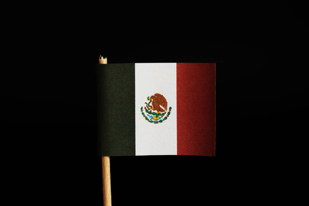 A official flag of Mexico on toothpick and on black background. Mexico belongs between the most criminality land in the world. Drug dealers are everywhere. They have problem with immigrants to usa - Photo, Image