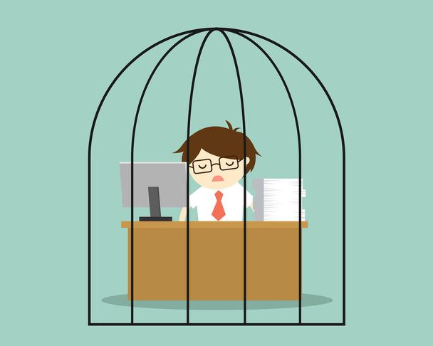 Business concept, Businessman feeling tired and bored while working in the prison. Vector illustration. - Vector, Image