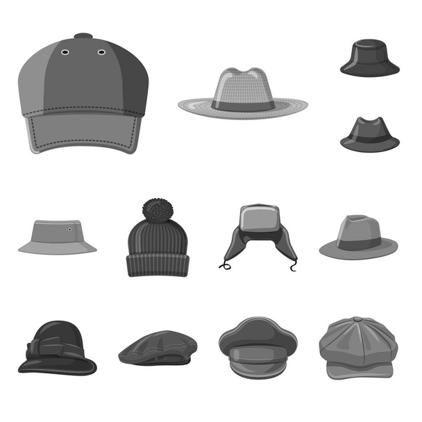Vector illustration of headgear and cap icon. Collection of headgear and accessory stock vector illustration. - Vector, Imagen