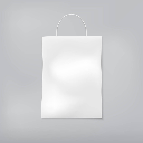 ハンドルに白空白のショッピング バッグは、灰色の背景にです。ベクトル図. - ベクター画像