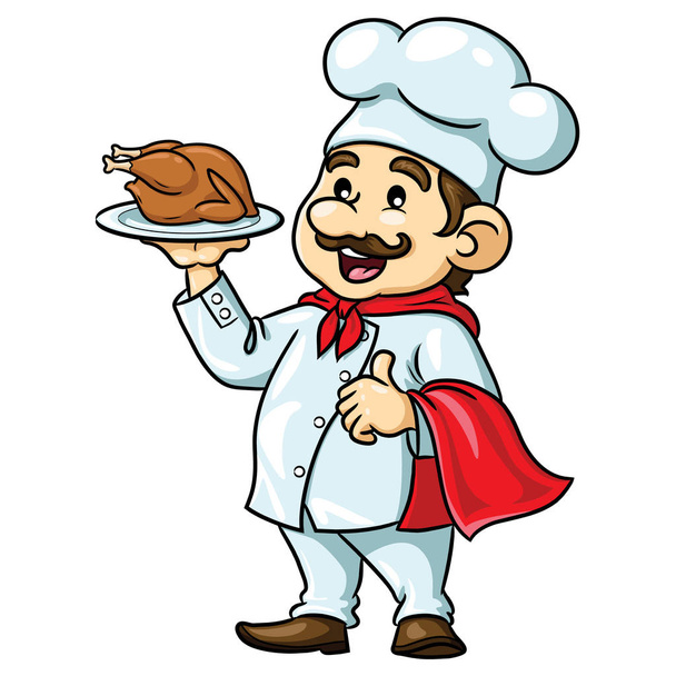 Шеф-кухар мультфільму з смажені курячі - Вектор, зображення