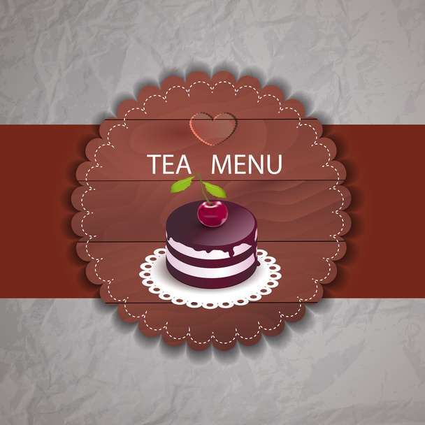 Tea menu with cupcake - Vector, Image