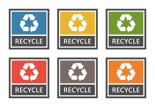 Conjunto de rótulos de gestão de resíduos, triagem de resíduos para reciclagem
 - Vetor, Imagem