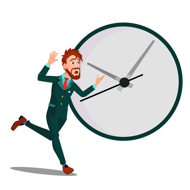 Provozní podnikatel s obrovské hodiny, Time Management, termín Vector. Izolované ilustrace - Vektor, obrázek
