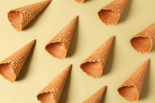 Waffle cones on color background - Photo, Image