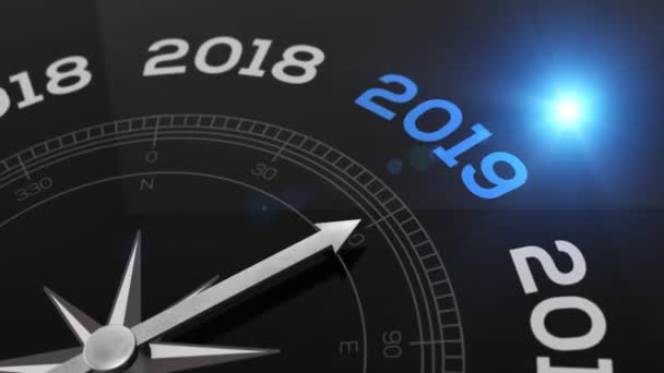 Compass with the text 2019, new year, concept video for good direction blue shiny background - Footage, Video