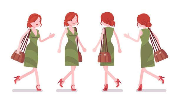 Female clerk walking and running - Διάνυσμα, εικόνα