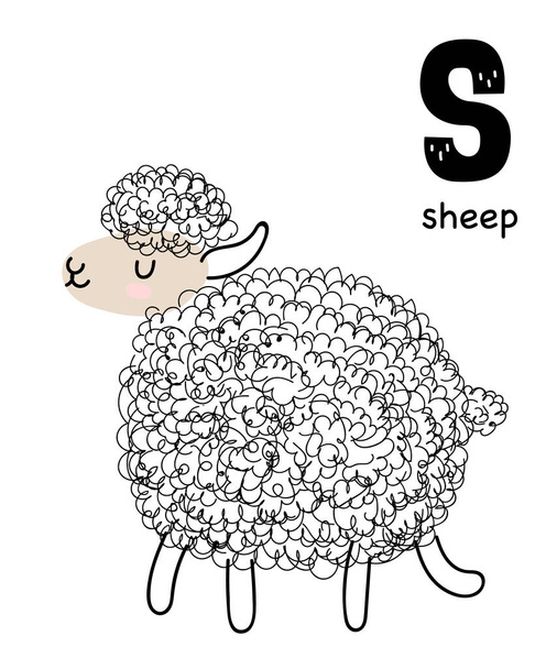 Vector poster with letter of the alphabet with cartoon sheep for kids in scandinavian style. Hand drawn graphic zoo font. Perfect for  card, label, brochure, flyer, page, banner design. ABC. - Vektor, kép