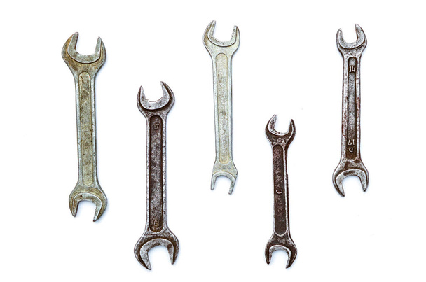set of old wrenches on a white background - Zdjęcie, obraz