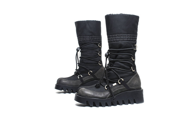 black platform high boots isolated on white - Photo, Image