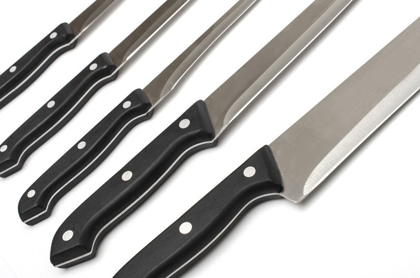 set of five different knives isolated on white - Photo, Image