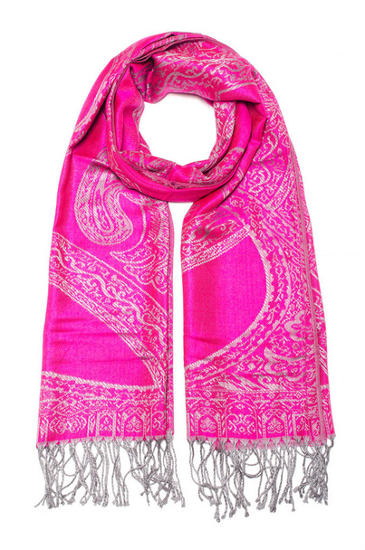ピンクの白で隔離のパターンを持つ女性のスカーフ - 写真・画像
