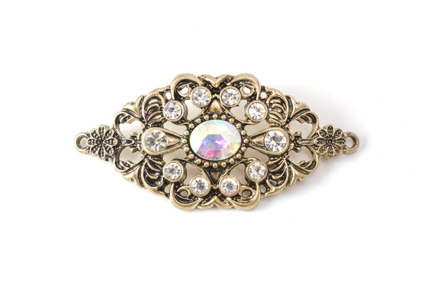 vintage brooch with diamonds isolated on white - Photo, Image
