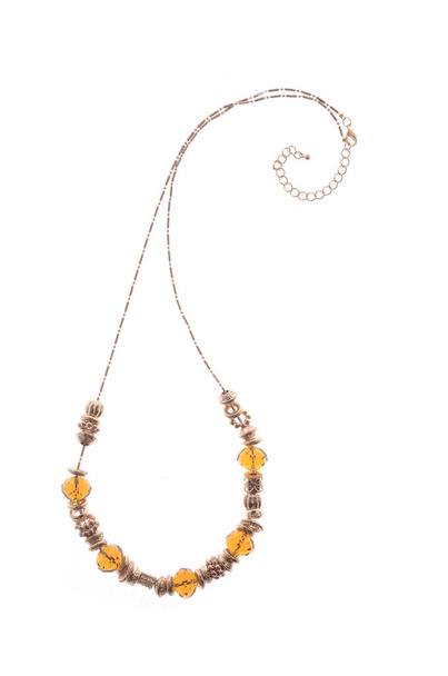 necklace with amber beads on white background - Photo, Image