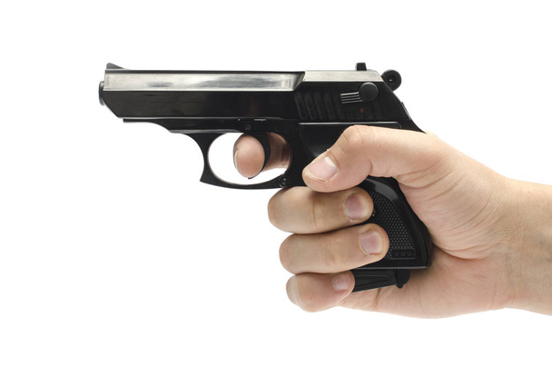 Zbraň, pistoli v ruce izolované na bílém - Fotografie, Obrázek