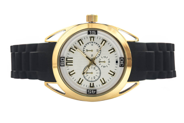 relógio de pulso de ouro com pulseira de couro
 - Foto, Imagem