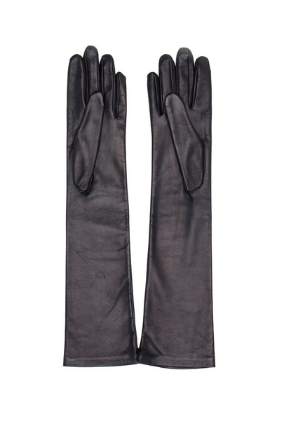 Черные женские кожаные перчатки на белом фоне
 - Фото, изображение