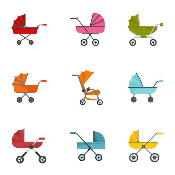 Baby stroller icon set, flat style - Vettoriali, immagini