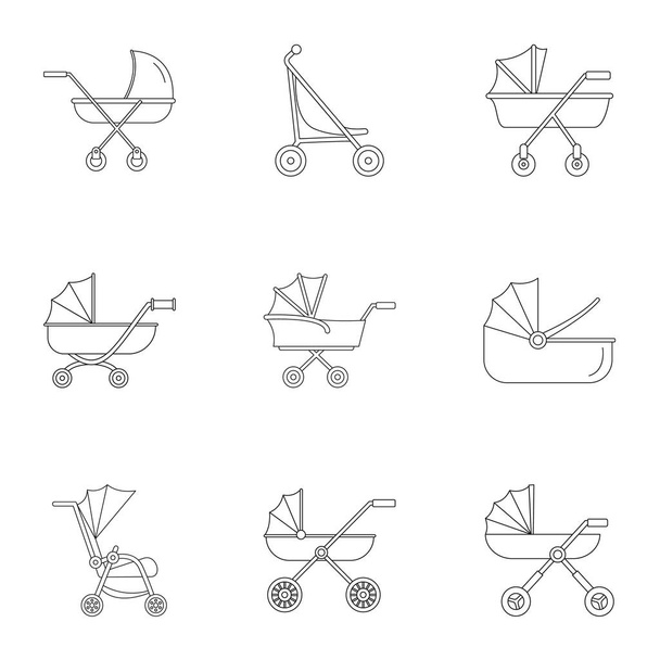 Baby stroller icon set, outline style - Vektor, obrázek