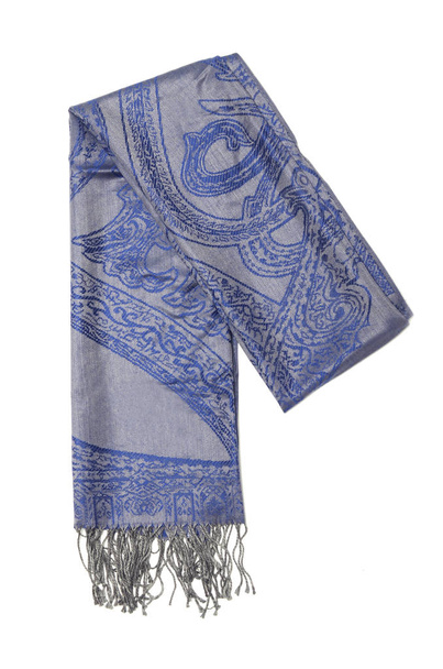 blue women's scarf with pattern isolated on white - Photo, Image