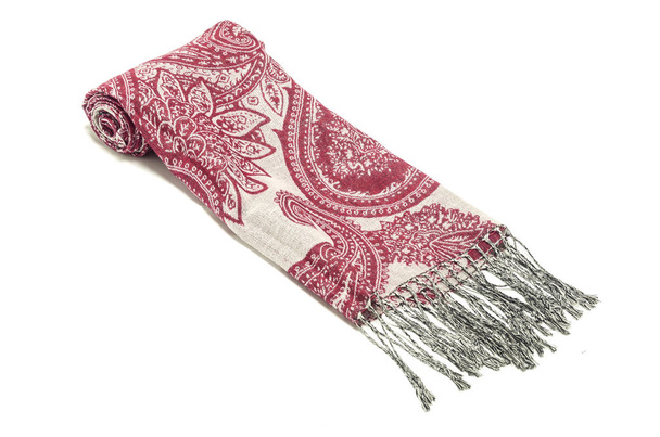 women's scarf with red pattern isolated on white - Photo, Image