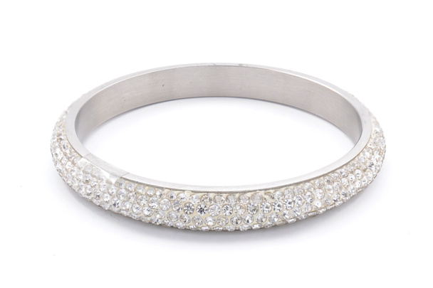 silver bracelet with diamonds on a white background - Photo, Image