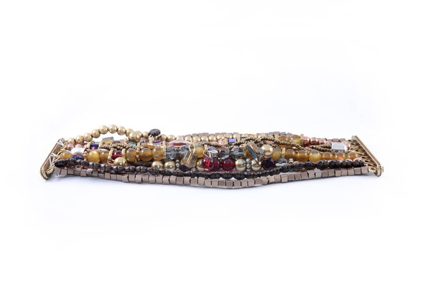 bracelet of colored beads isolated on white - Photo, Image