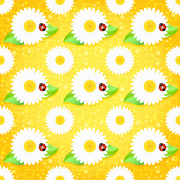 Vector background with chamomiles and ladybirds. - Vector, Image