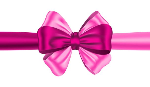 Nice pink bow for gift cards and New Year celebratiions. Ribbon isolated on white background. Vector illustration - Vector, Image