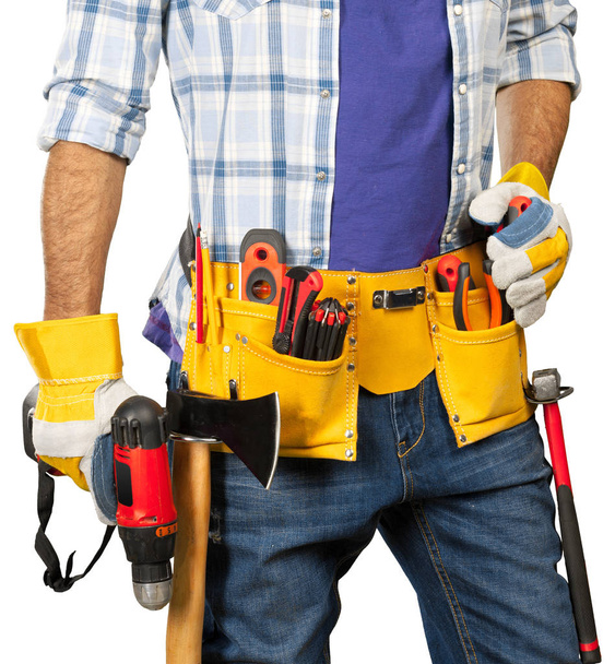 Male Construction Worker with tools  - Fotoğraf, Görsel