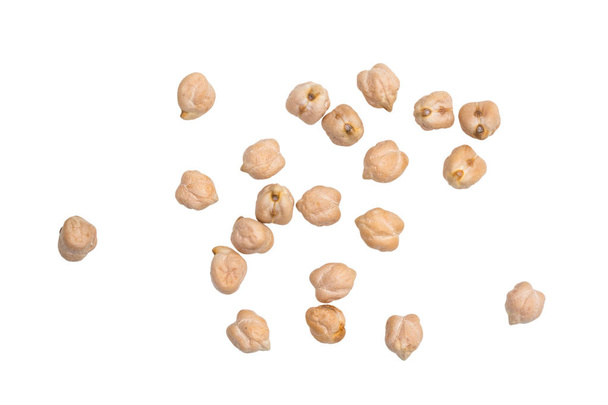 Spread out chickpeas seen from above and isolated on white background - Photo, Image